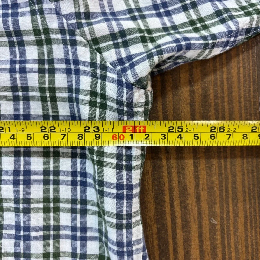 Brooks Brothers 346 Mens Large Plaid Short Sleeve Button Down Shirt Blue‎ Green